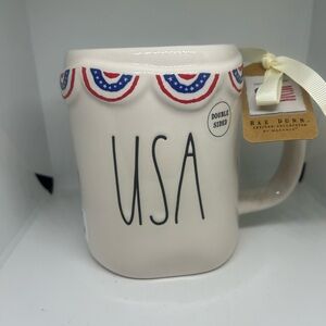 Rae Dunn Cream USA Mug with Red & Blue Trim